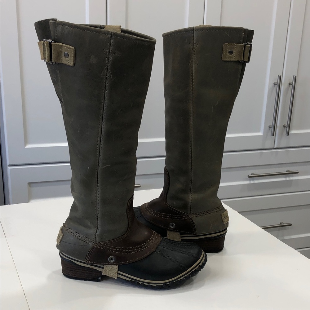Sorel Slimpack Tall Riding Boots | Women’s Size 6 | Brown & Greyish Olive Green